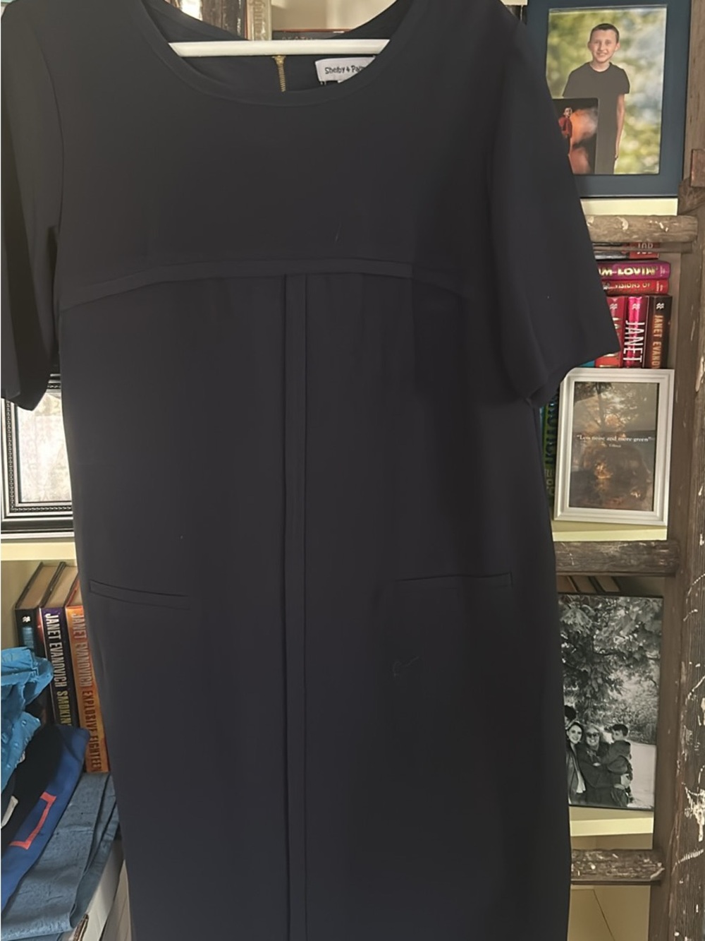 Shelby & Palmer Dark Navy Short-Sleeve Midi Shift Dress